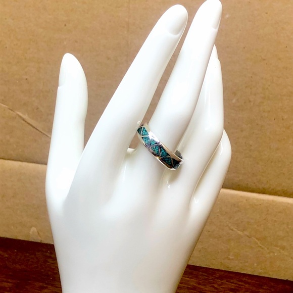 M Sterling Silver Crushed Turquoise Mosaic Inlay Southwestern Ring Sz 11 - Picture 8 of 17